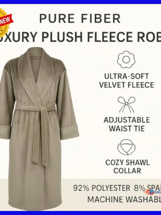 Plush Velour Robe with Pockets, Full Length, Adjustable Belt, Machine Washable - Picture 2 of 7